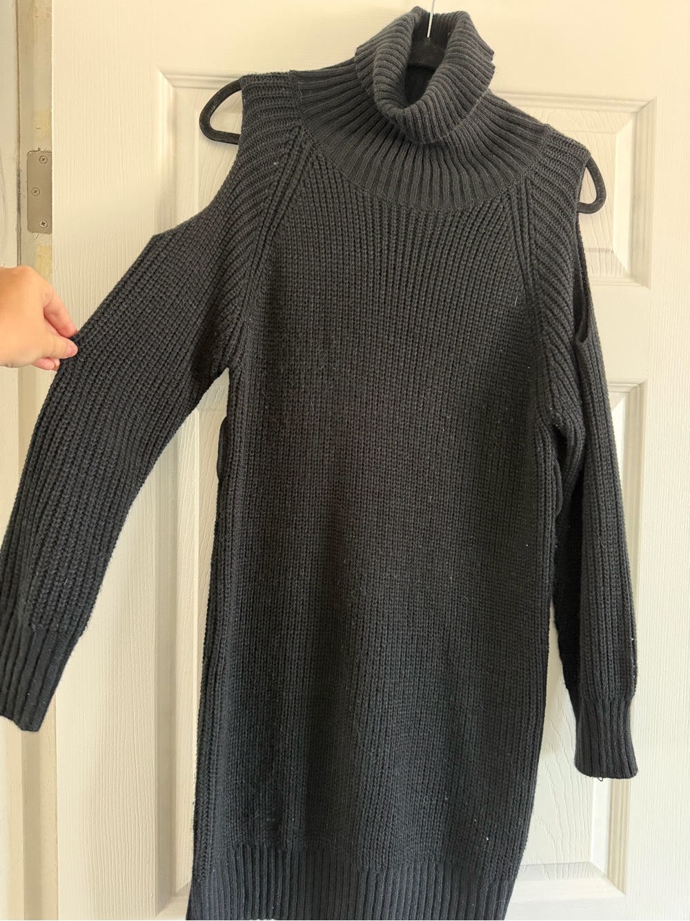 Blue Blush Black Cold-Shoulder Turtleneck Sweater Dress
